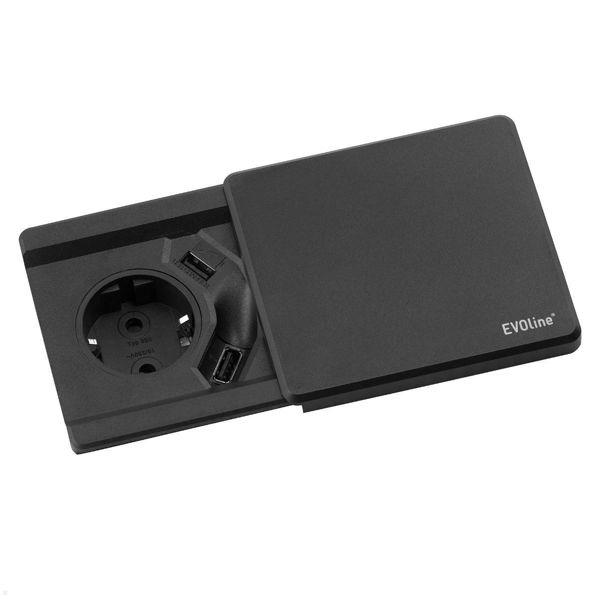 EVOline Square80 Einbausteckdose mit 2x USB Charger, schwarz