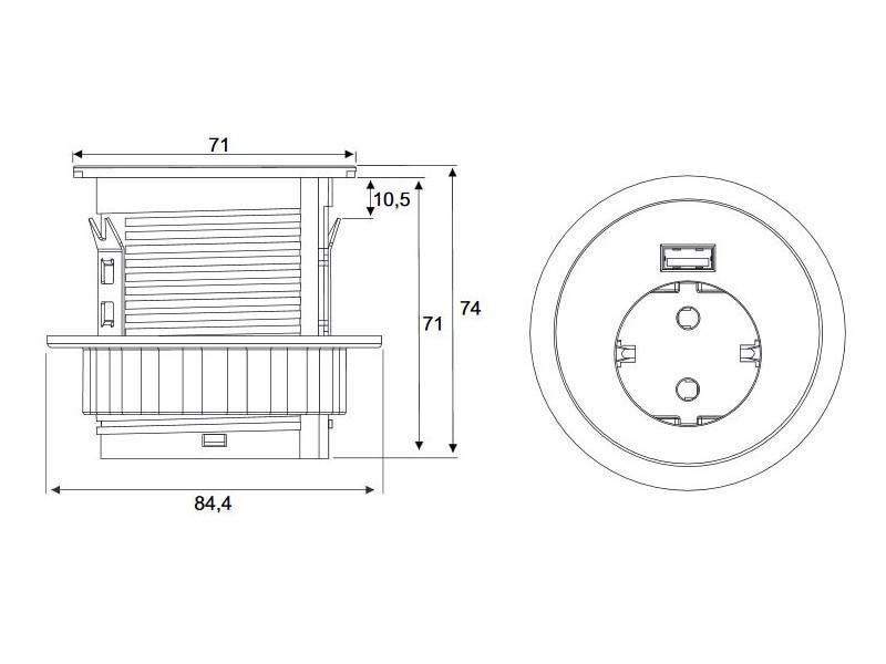 TecLines TMS001 Multifunktionssteckdose 1x Steckdose, 1x USB Maße