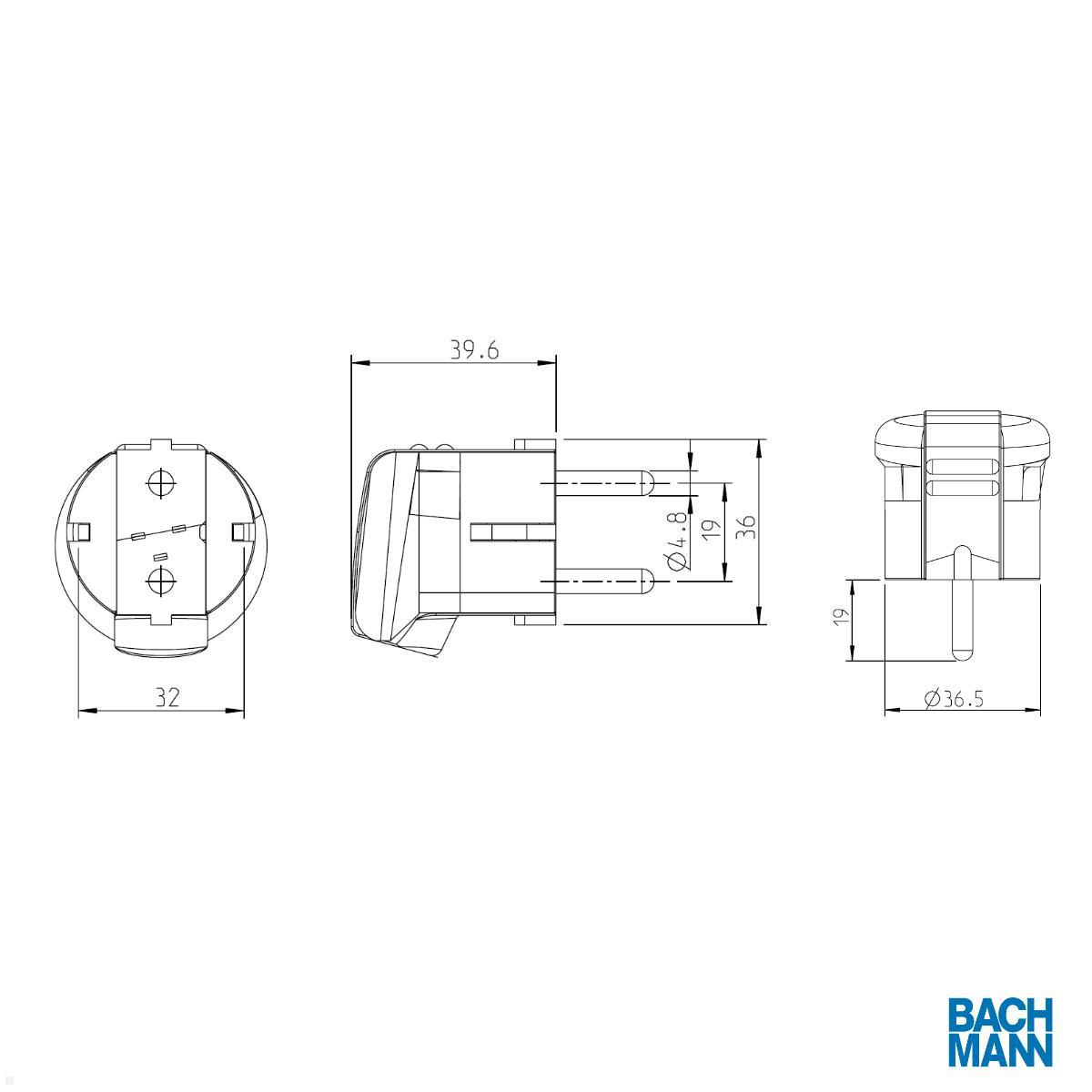 Bachmann Schutzkontakt Winkelstecker 90 Grad, weiß (911.276) technische Zeichnung