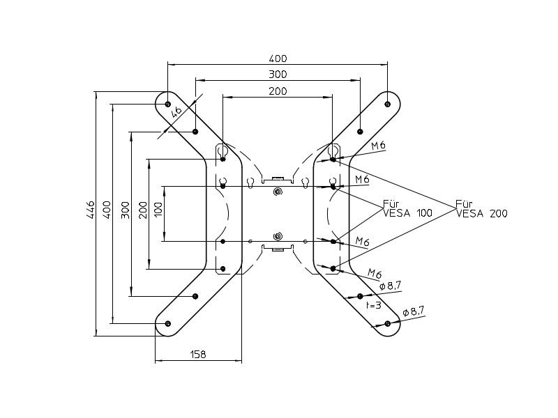 Novus Vesa Adapter Erweiterung 200/100 auf 400x400 (795+9105+000) Maße