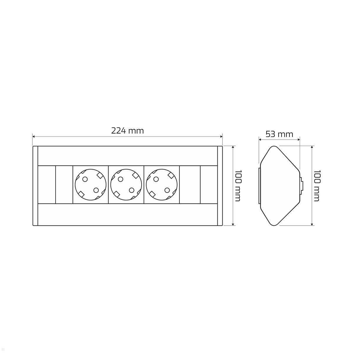 TecLines TAS001S 3-fach Ecksteckdose, Maße