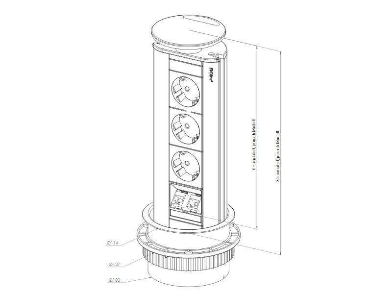 EVOline Port CUISINE versenkbare Steckdosenleiste, Maße