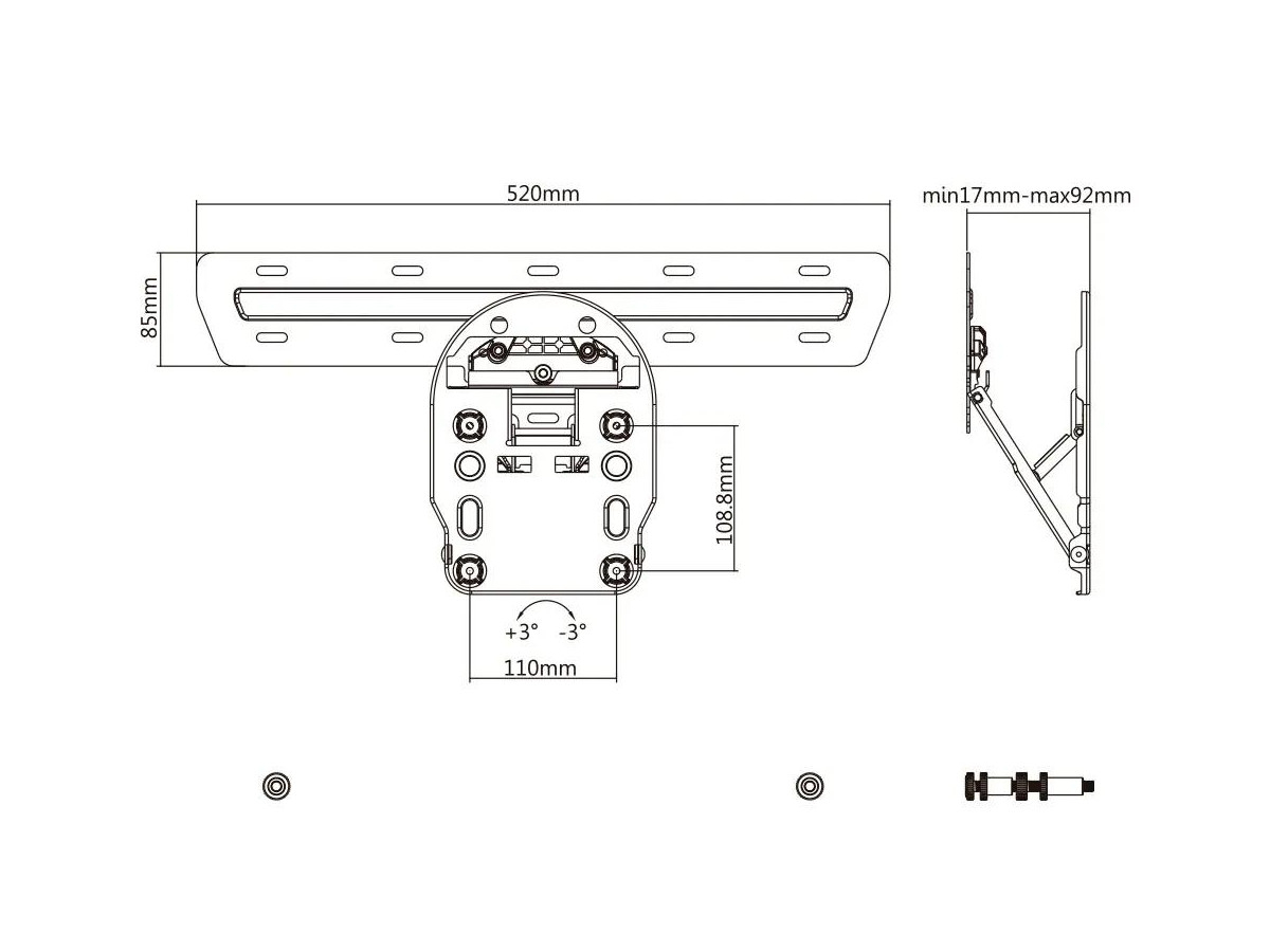 MonLines MWH008B TV Wandhalterung für Samsung QLED Q7/Q8/Q9 Zeichnung