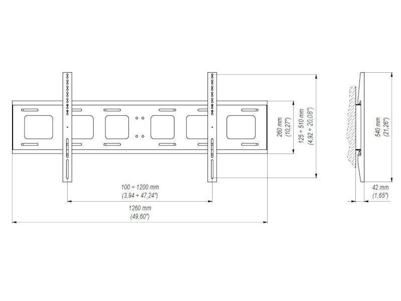 Edbak XWB1 flache Display Wandhalterung, 80-95Zoll Zeichnung