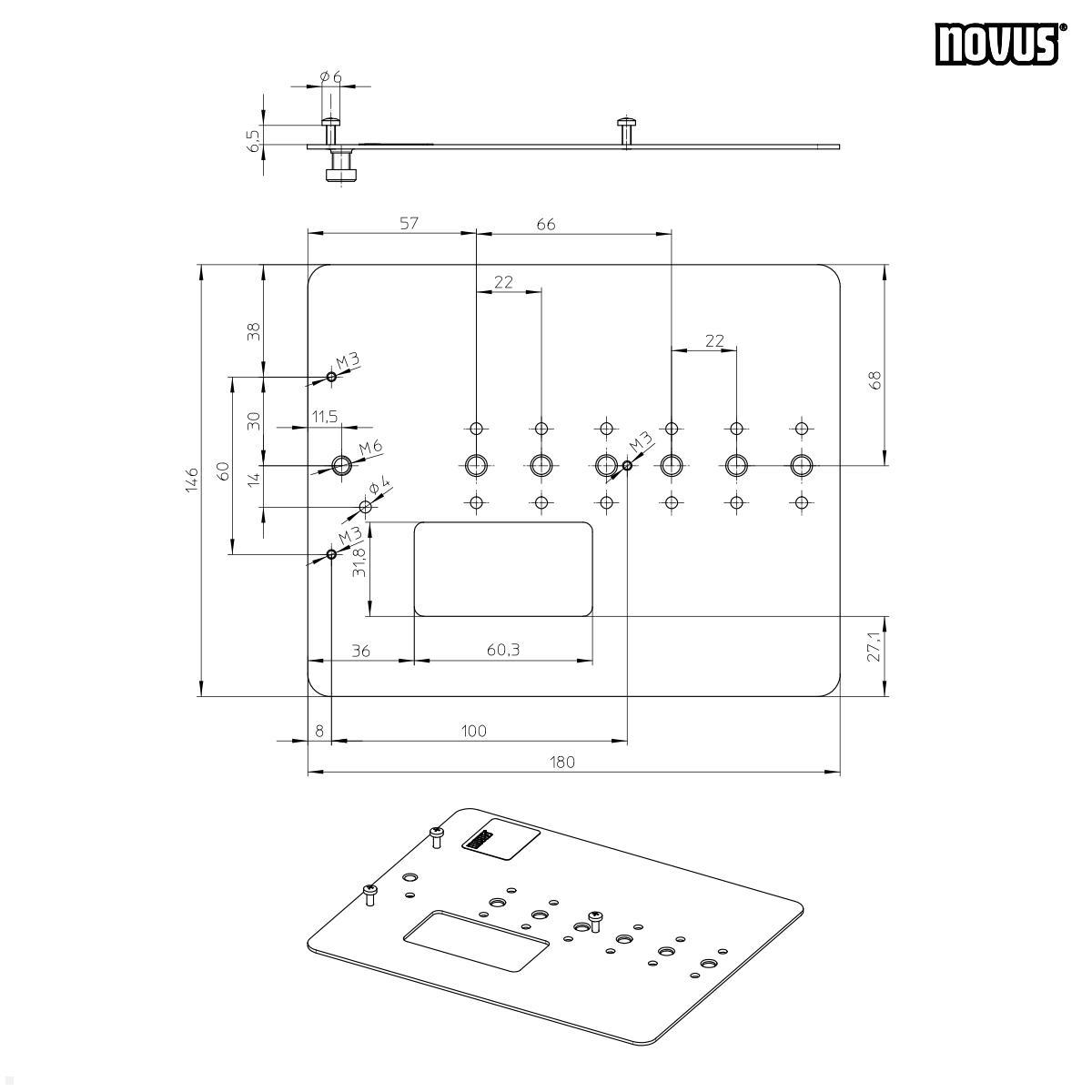 Novus POS Halterung für EC Cash Terminal Verifone MX925 (851+0035+034) technische Zeichnung