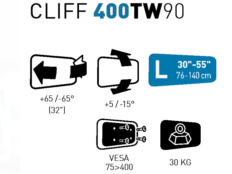 Erard CLIFF 400TW90 bewegliche Monitor Wandhalterung Features