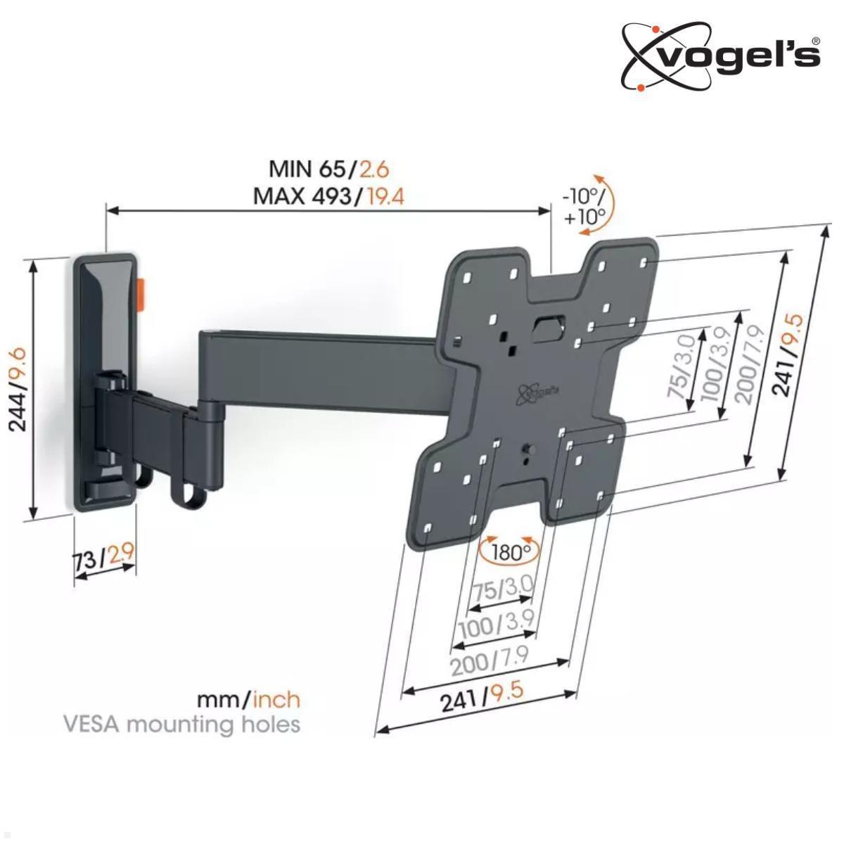 Vogels COMFORT TVM 3245B schwenkbare TV Wandhalterung 19 - 43 Zoll, schwarz Bemaßung