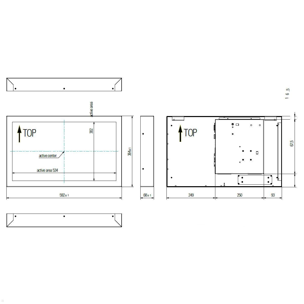 Distec BLO-Line A1 Brandschutz Monitor 24 Zoll PME Blende quer (DS-92-057Q), technische Zeichnung