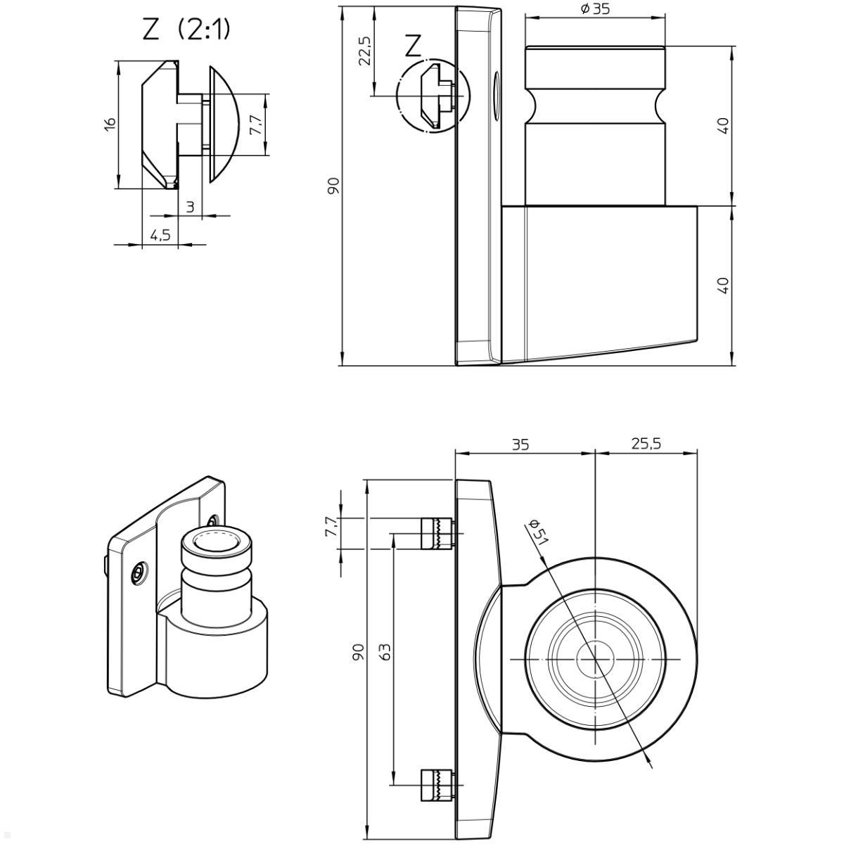 Novus Clu Plus Zubehör Slatwall Adapter (899+0071+000), weiß, technische Zeichnung