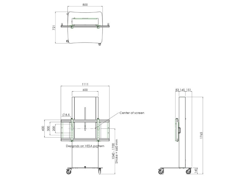 SmartMetals elektrischer Monitor Trolley 86 Zoll Zeichnung