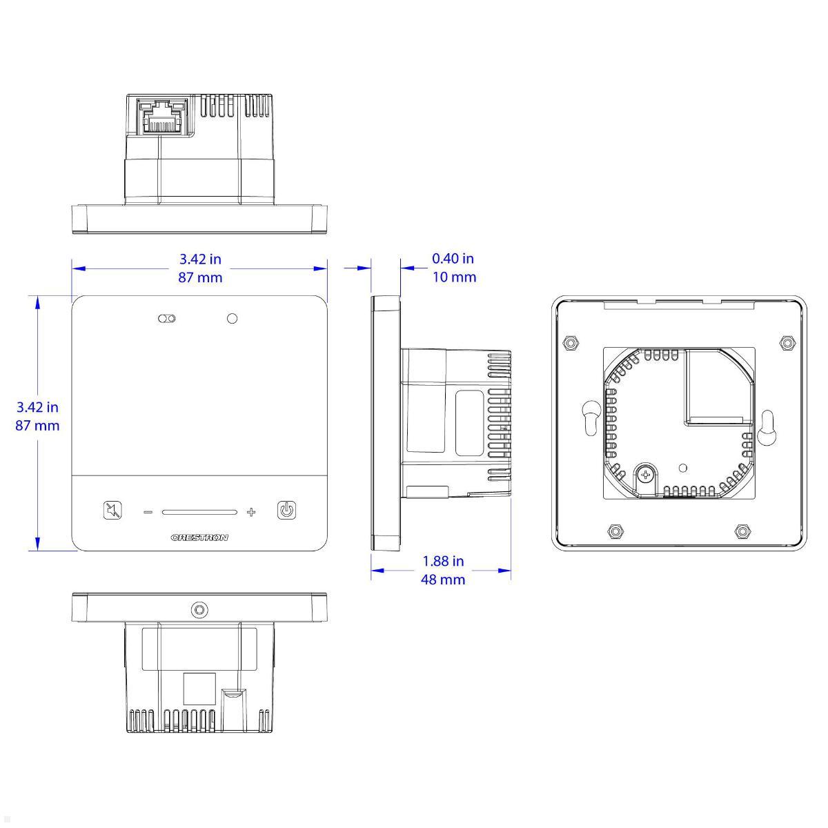 Crestron 3-Series Medienpräsentations-Controller 201 (MPC3-201-B), technische Zeichnung