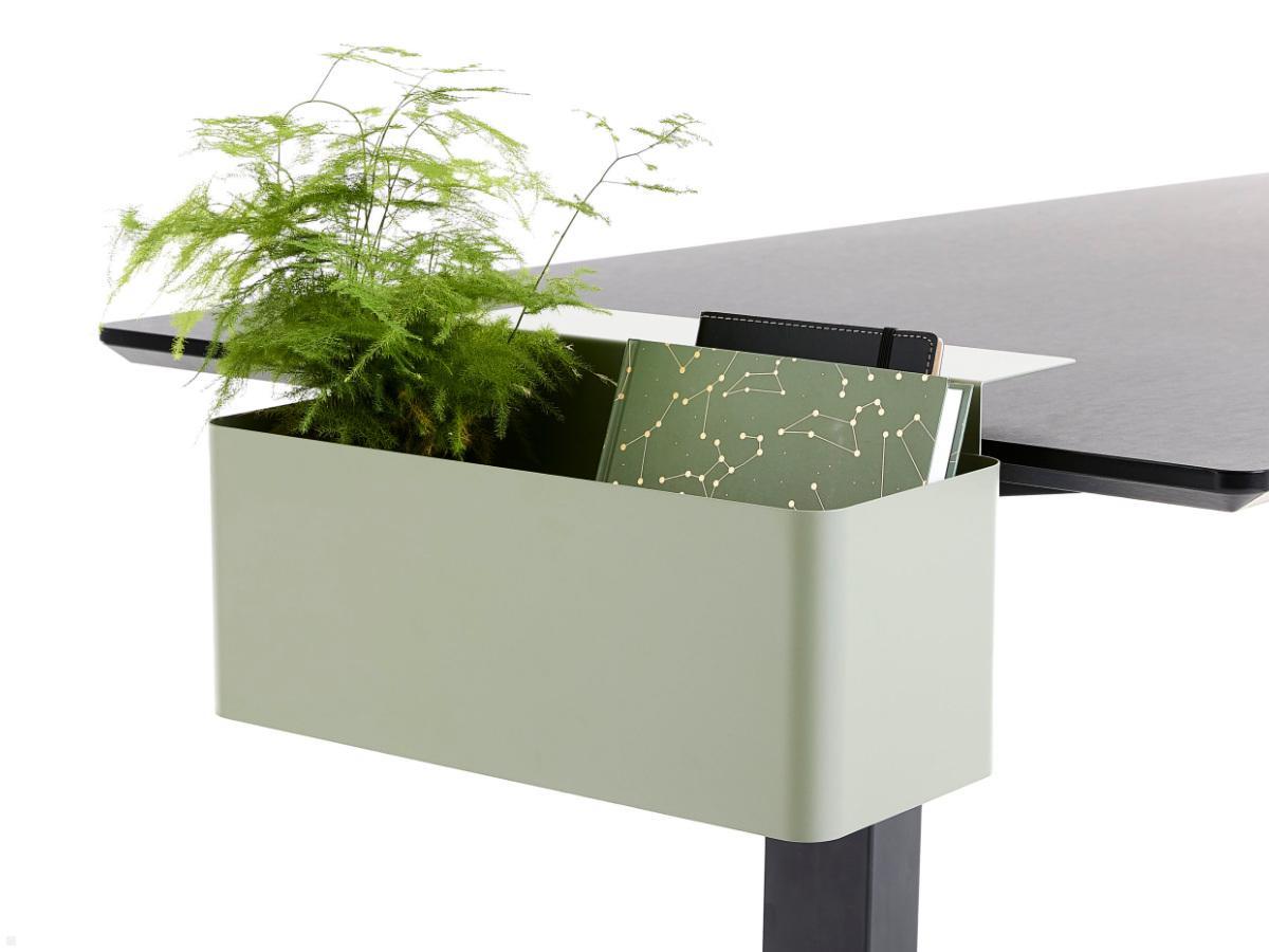 APTO FLOWERBOX Blumenkasten 397x194mm mit Tischklemmen, olivgrün am Schreibtisch montiert