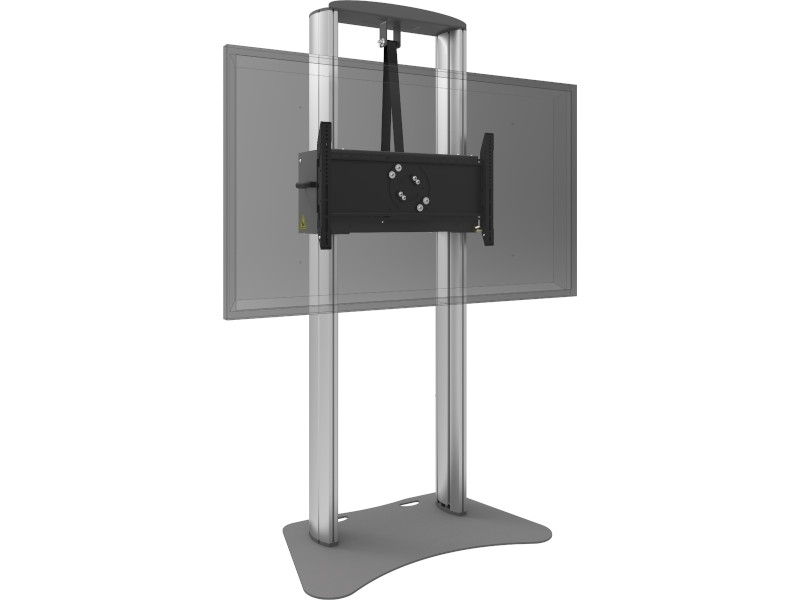 SmartMetals Bodenständer mit Smart Screen Aufzug bis 98 Zoll inkl. Flightcase mit Monitor Front