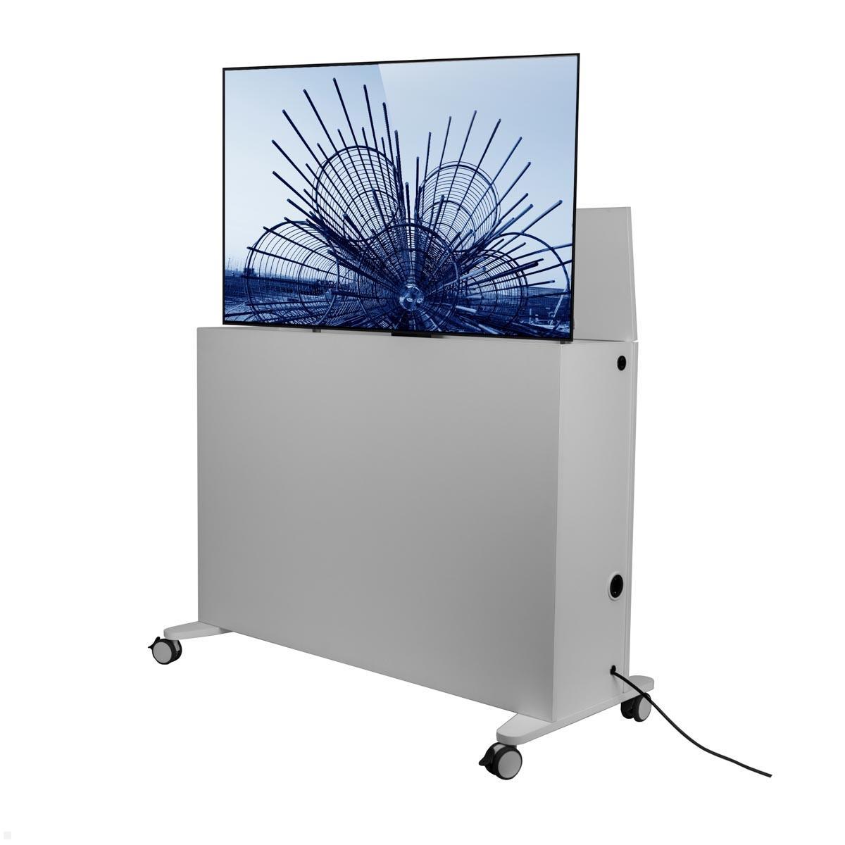 MonLines SIDEB65G mobiles TV Sideboard mit Lift bis 65 Zoll, grau mit Display