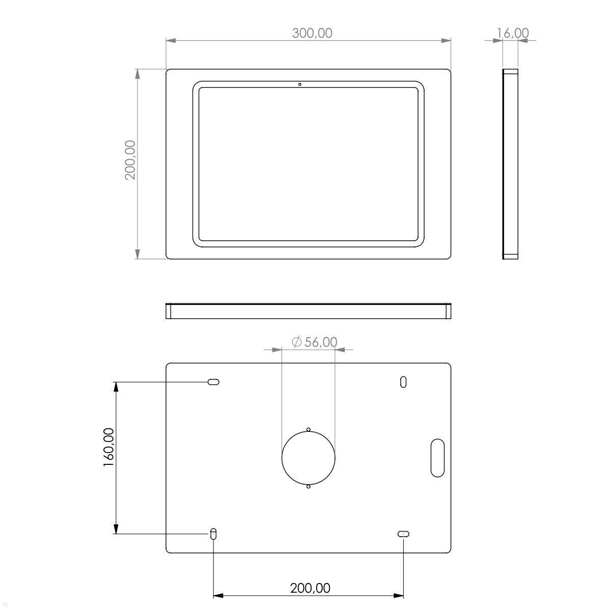 TabLines TWH061B Wandhalterung Apple iPad Pro 11.0 (M4), schwarz technische Zeichnung