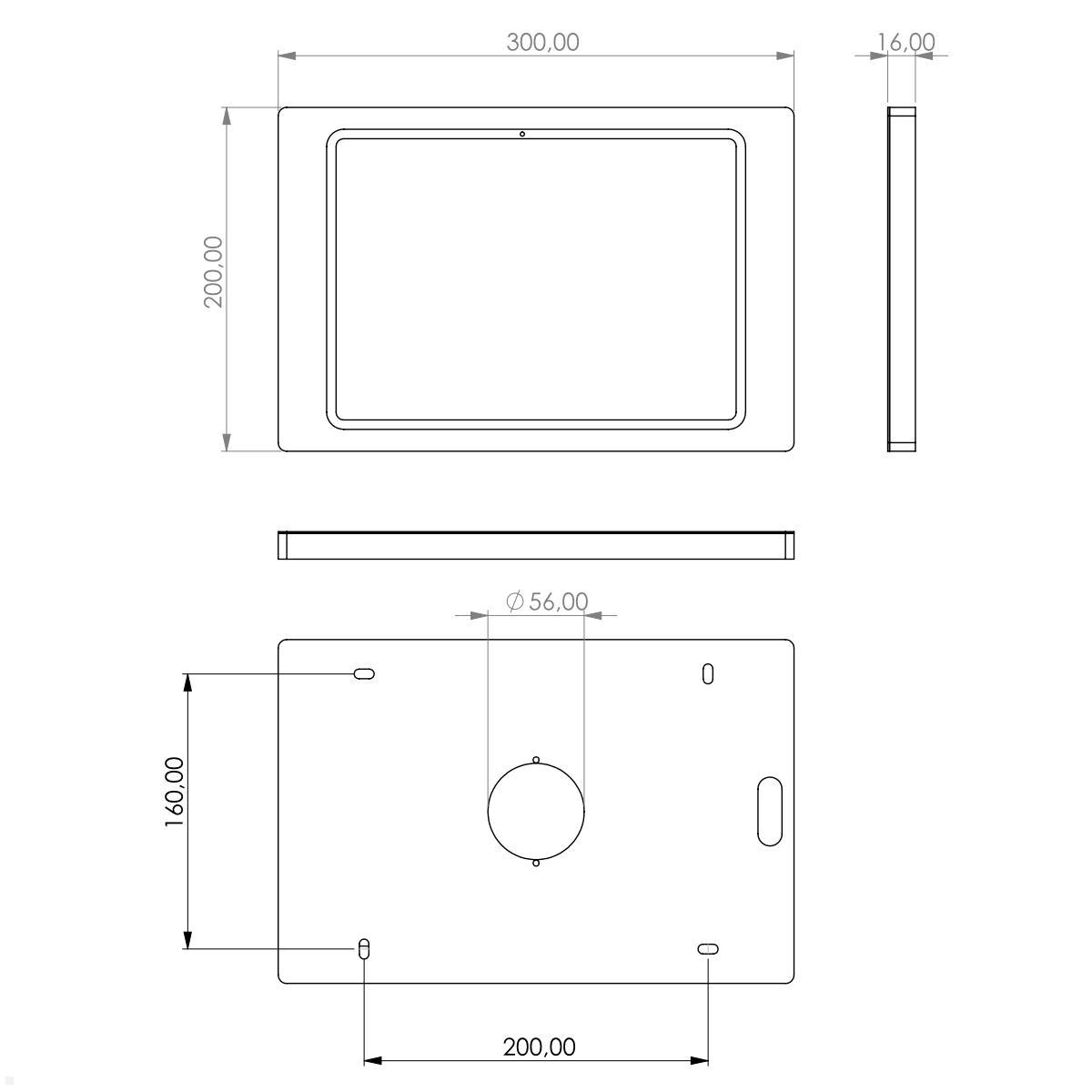 TabLines TWH059S Wandhalterung Apple iPad Air 11.0 (M2), silber technische Zeichnung