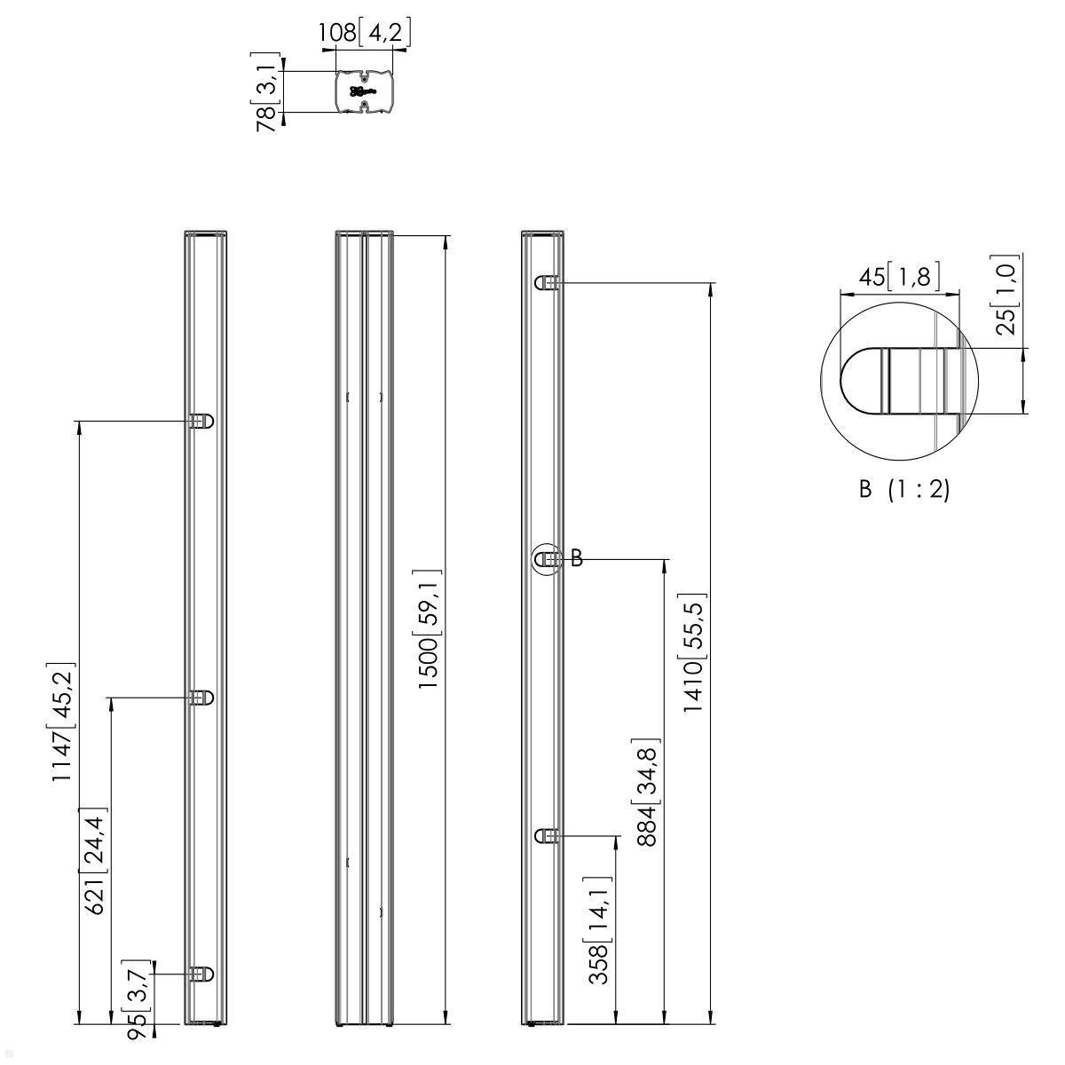 Vogels Connect-it PUC 2715 - 150 cm Säule für Bodenhalterung, silber, Zeichnung Maße