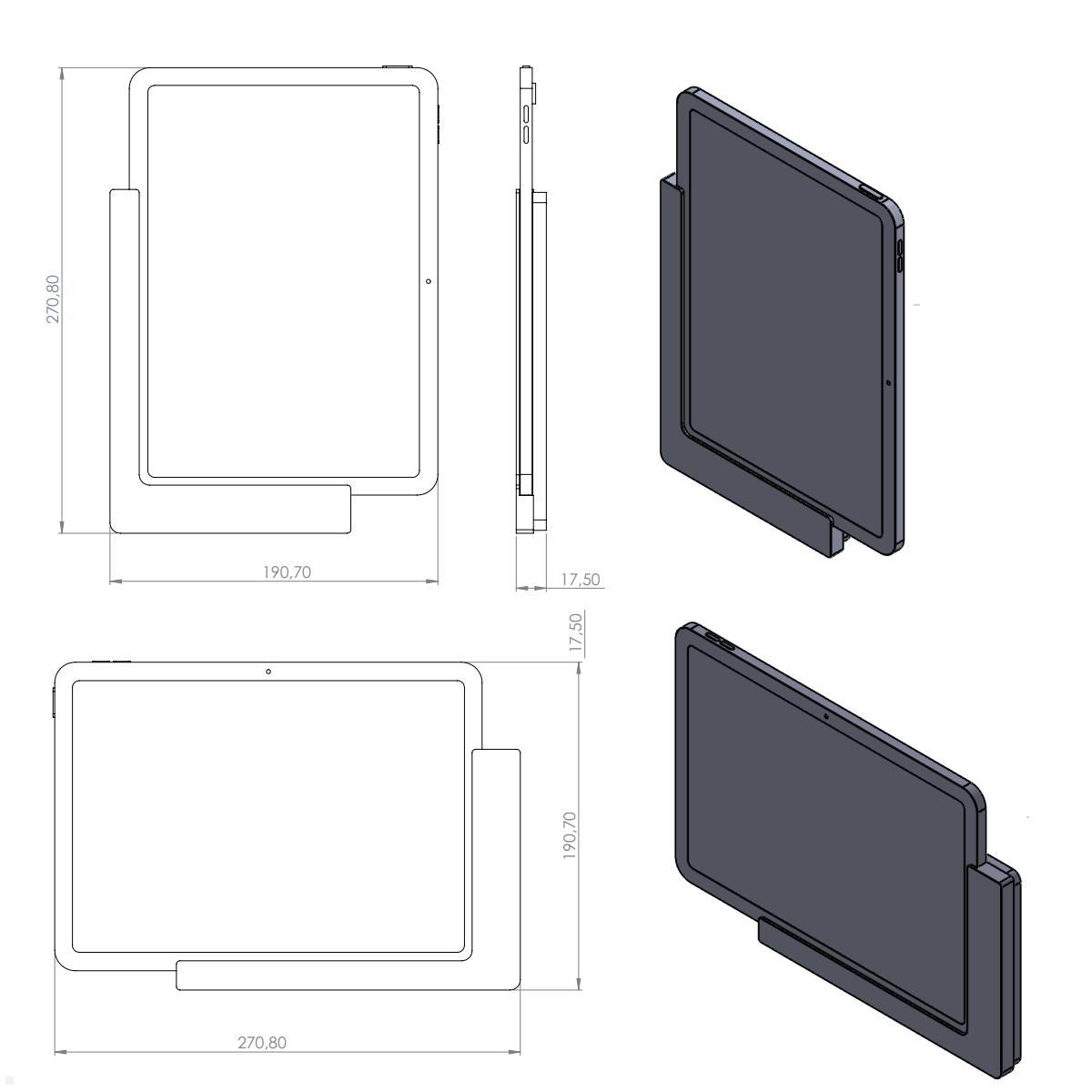 TabLines TWP027W Wandhalterung für Apple iPad 10.9 (10. Gen.), weiß, Abb. ähnlich, Zeichnung Maße