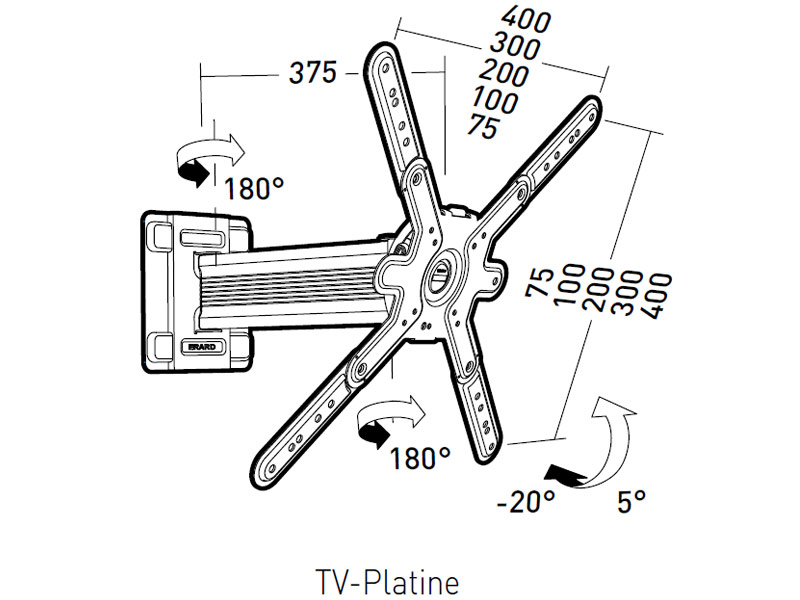 Erard CLIFF 400TW90 bewegliche Monitor Wandhalterung Zeichnung