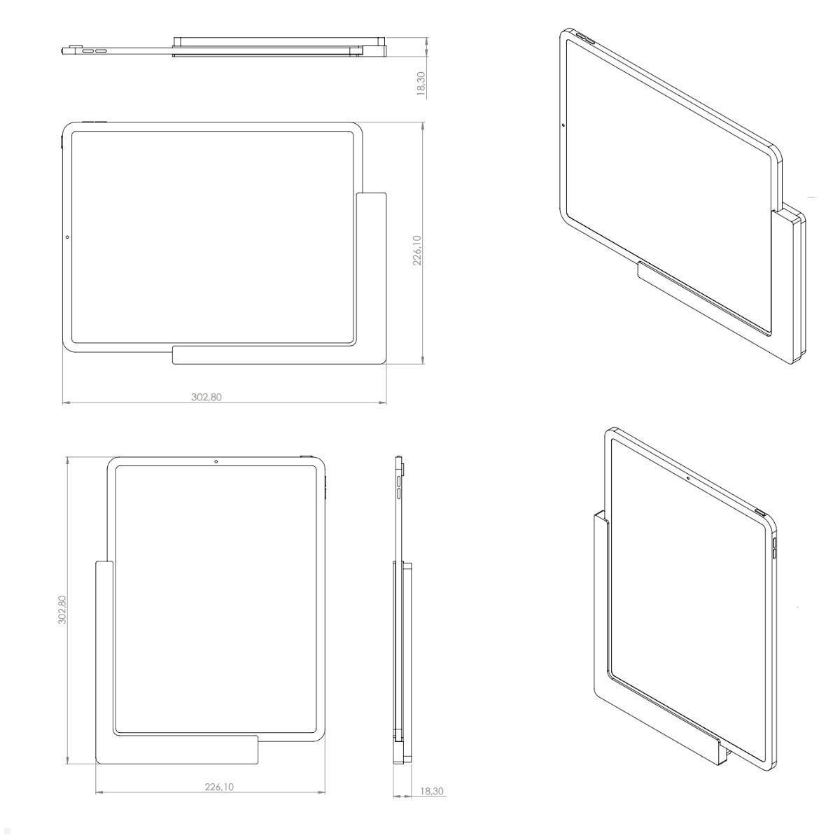 TabLines TWP011W Wandhalterung für iPad Pro 12.9 (5.Gen.) 2021, weiß, Zeichnung Maße