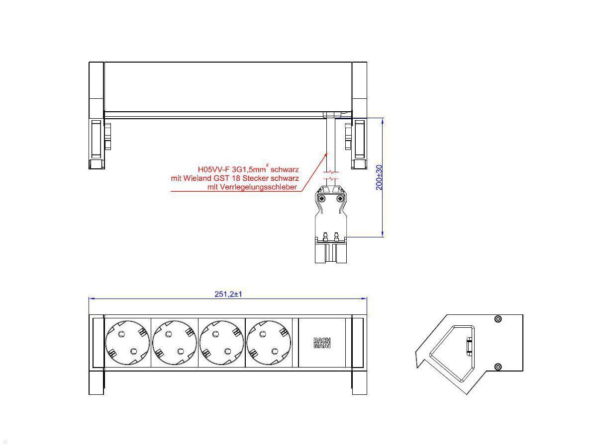 Bachmann DESK 2, 4x Steckdose, weiß (902.224), Maße