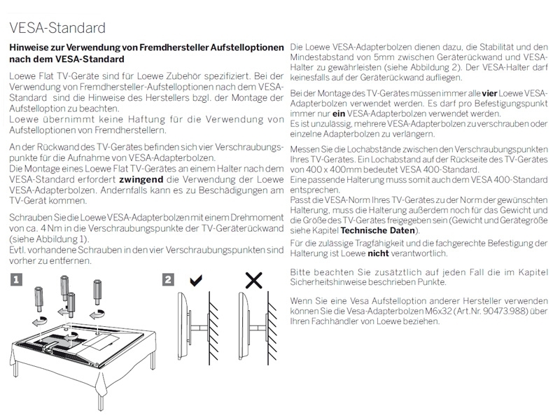 MonLines Loewe Vesa Adapterbolzen M6x35 Installation