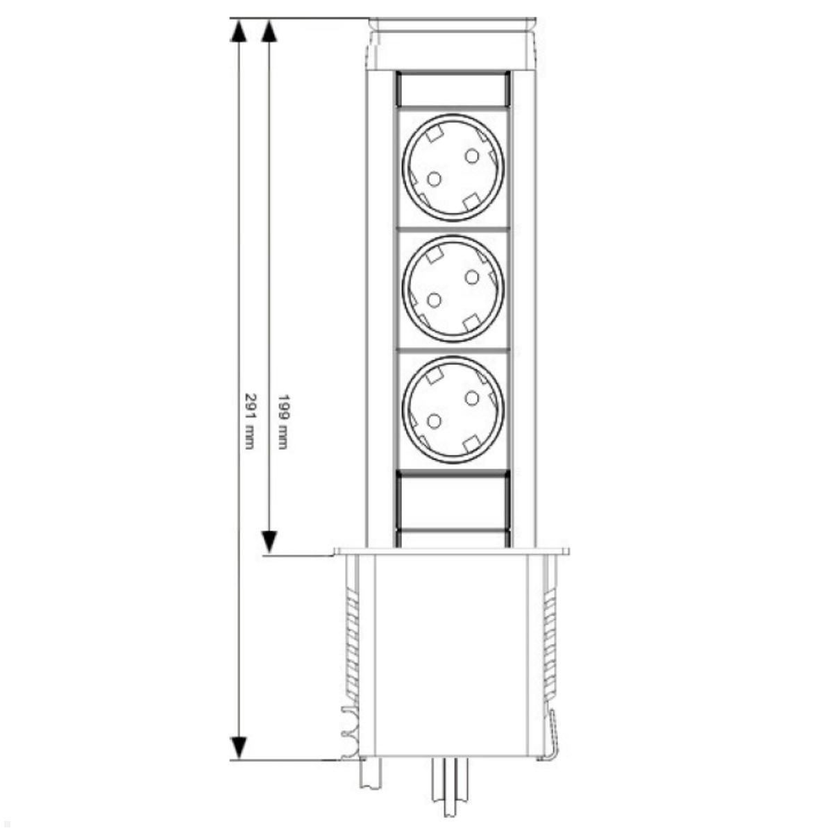 EVOline Port Push 3-fach Einbausteckdose, Skizze