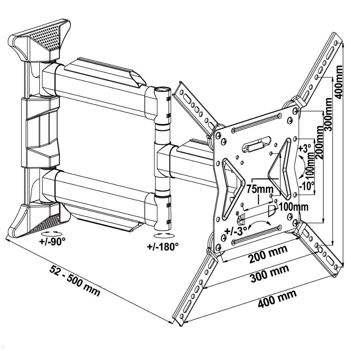 MonLines MWH032B schwenkbare TV Wandhalterung mit VESA für Samsung Frame 32, technische Zeichnung Wandhalter