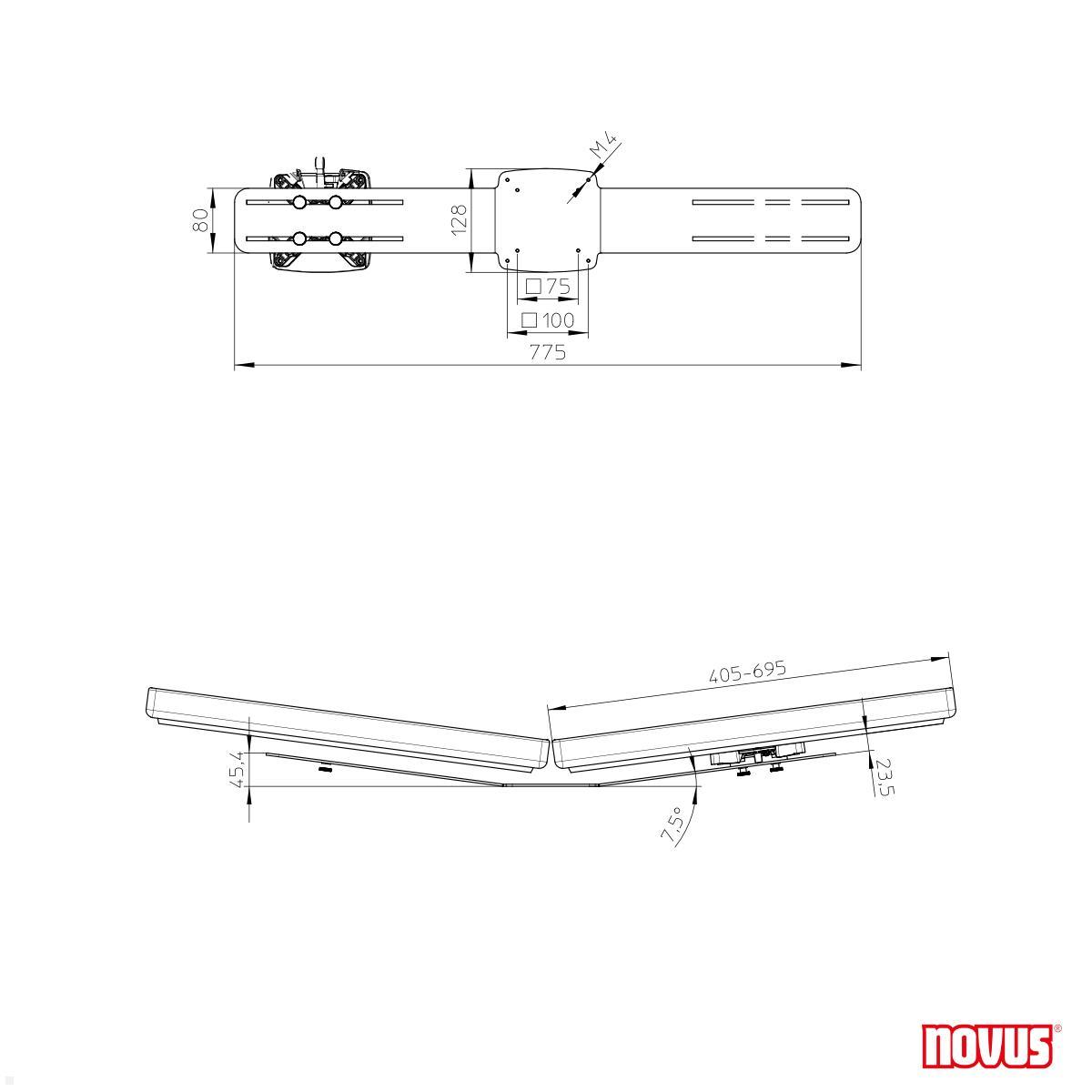 Novus Zubehör TSS Crossbar basic Traverse Einzel auf Dual Monitorhalter (795+9075+001) technische Zeichnung