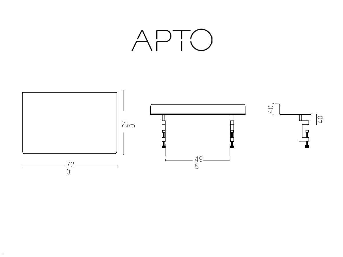 APTO Table Shelf Schreibtisch Ablageboard 72x24cm mit Tischklemmen, mattschwarz technische Zeichnung