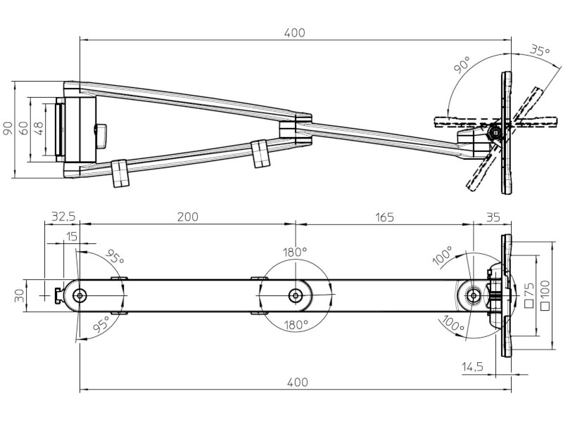 Novus MY one plus SW Monitorhalter für Slatwall, silber (910+2079+000) Maße