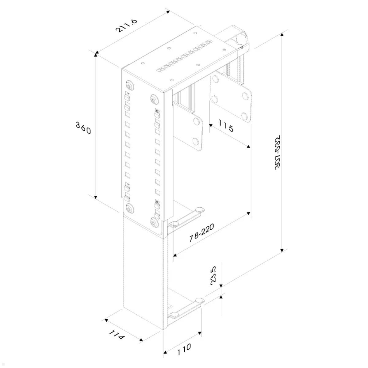 Neomounts CPU-D100SILVER PC Halterung Tisch, silber, technische Zeichnung