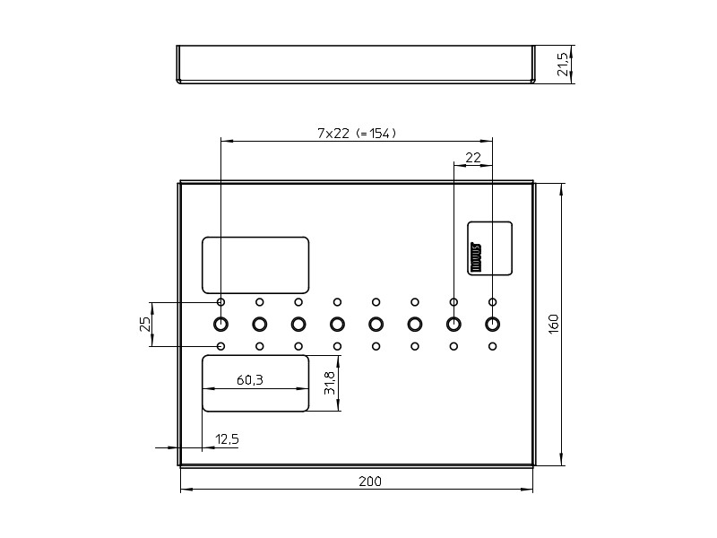 Novus POS Halterung Drucker Universalplatte 160x200mm (851+0035+023) Technische Zeichnung