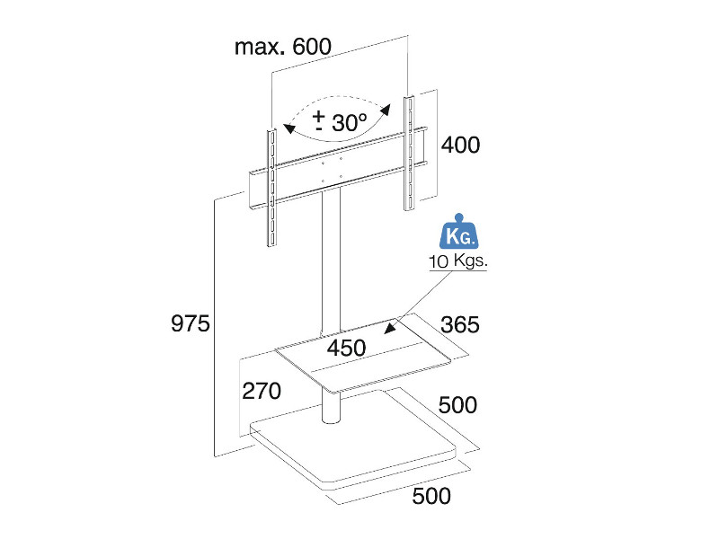 PureMounts GI-PM-204S TV Standfuß schwenkbar, Maße