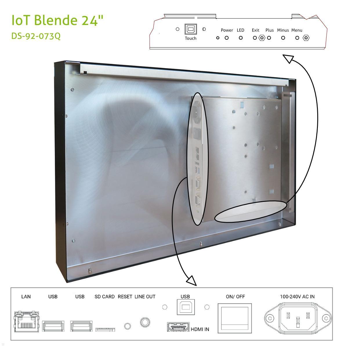 Distec BLO-Line A1 Brandschutz Monitor 24 Zoll IoT Blende quer (DS-92-073Q) Anschüsse