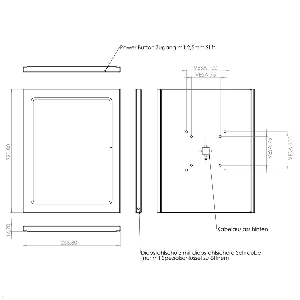 TabLines TSG104E Tablet Schutzgehäuse für Apple iPad Pro 13.0 (M4), Edelstahl technische Zeichnung