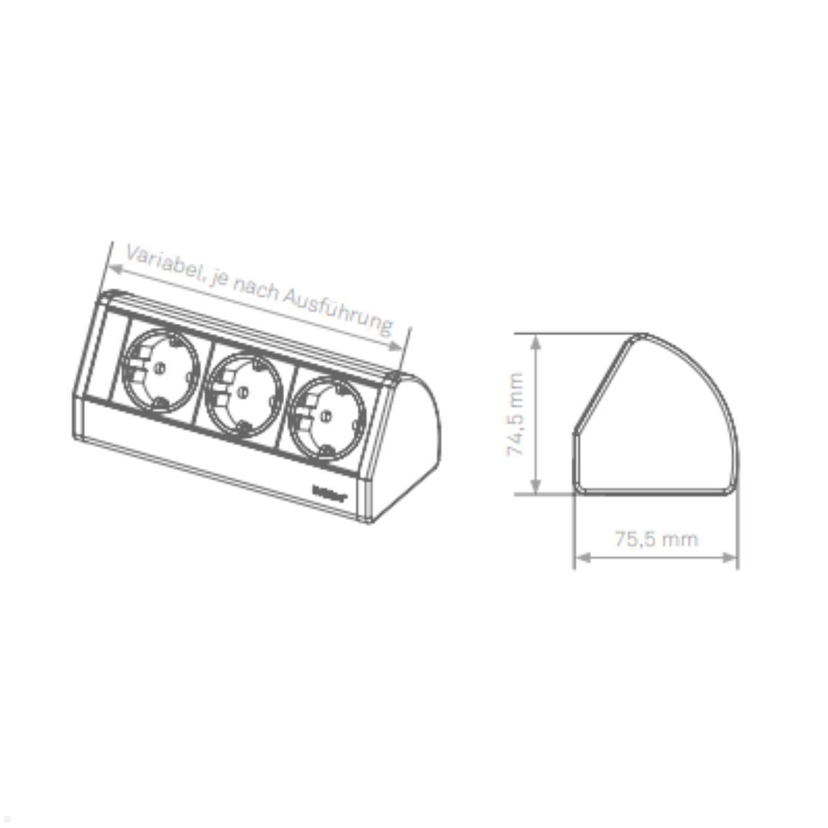 EVOline Dock small 3-fach Steckdose ohne Zwinge, Skizze