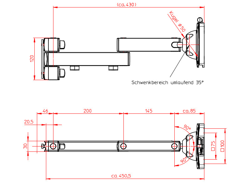 Novus TSS Faltarm II Maße 220+0250+000