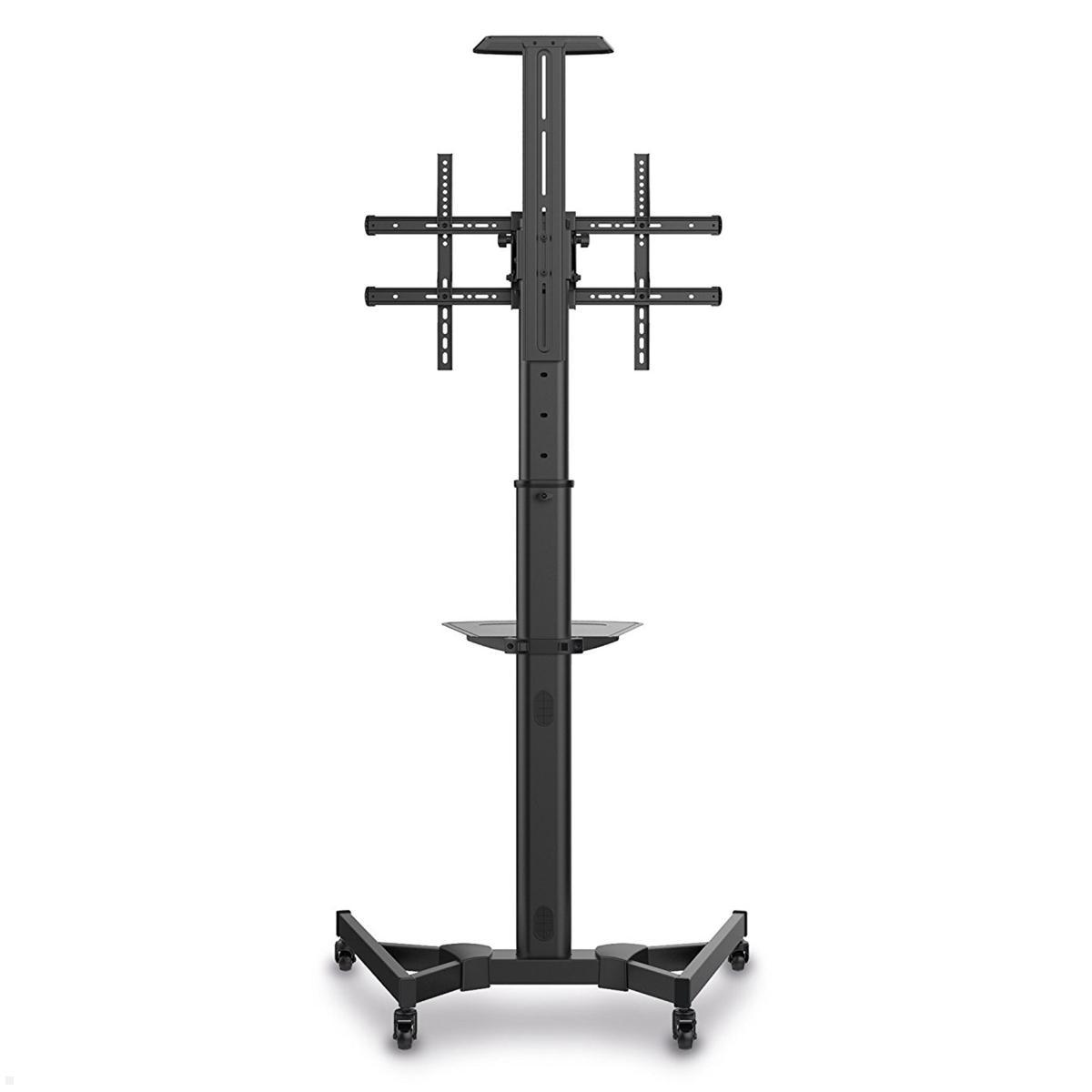 PureMounts PM-CART-70B TV Ständer mit Rollen + Ablagen bis 70 Zoll, schwarz integriertes Kabelmanagement