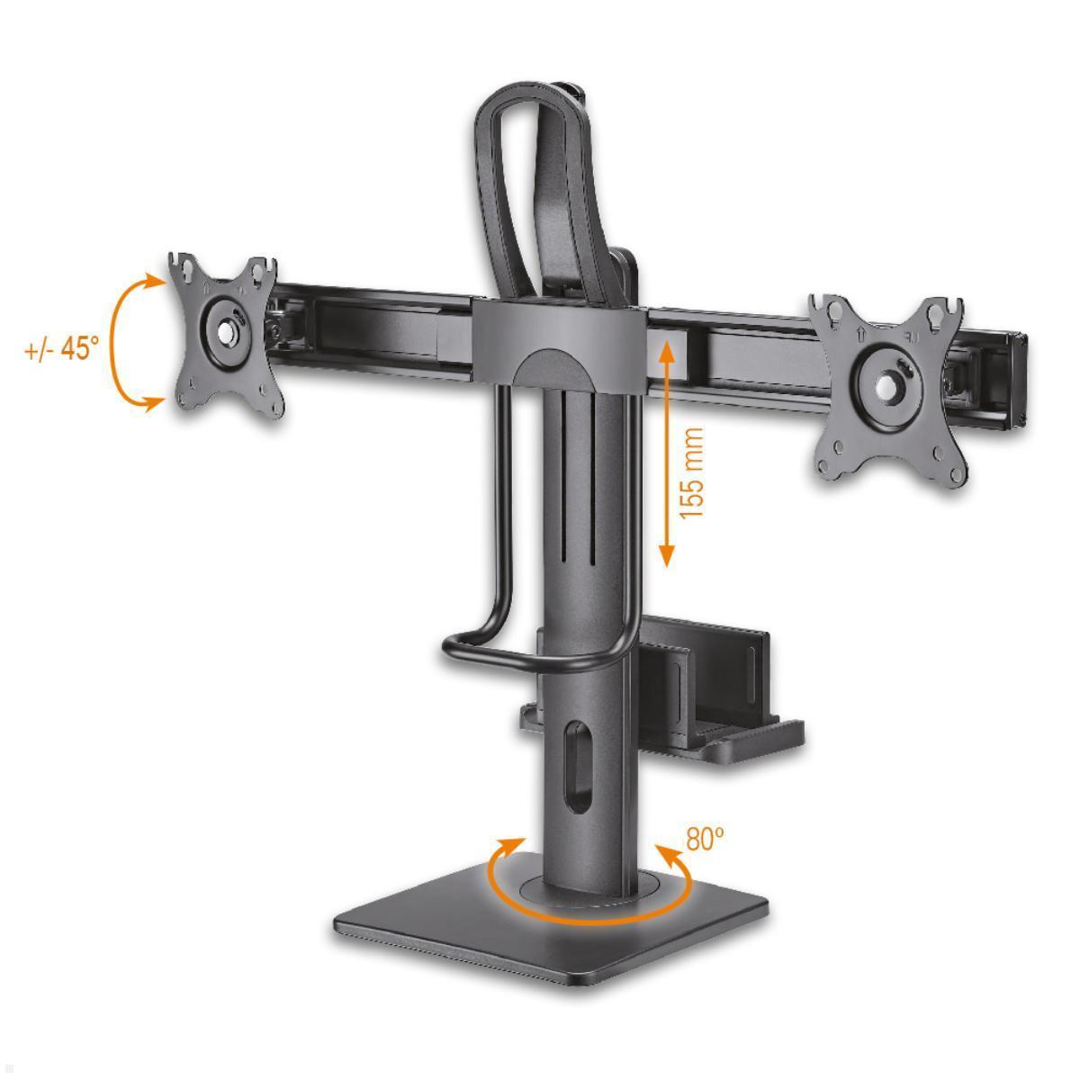 MonLines MTS002B Tisch Monitorständer für 2 Monitore mit PC Halterung, neigbar, drehbar, höhenverstellbar