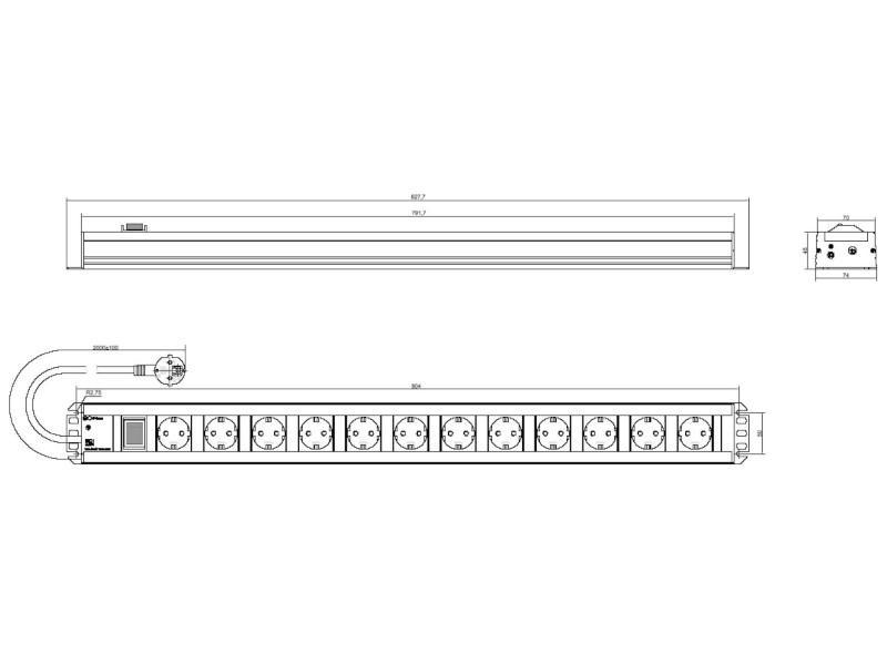 Bachmann Handwerkerleiste 12x Steckdose, 1 Schalter (300.005) Zeichnung