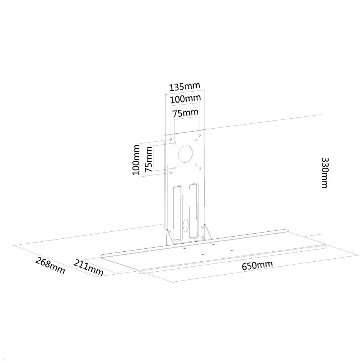 Neomounts KEYB-V200BLACK Tastaturhalterung mit Mausablage an VESA-Halterung, Skizze