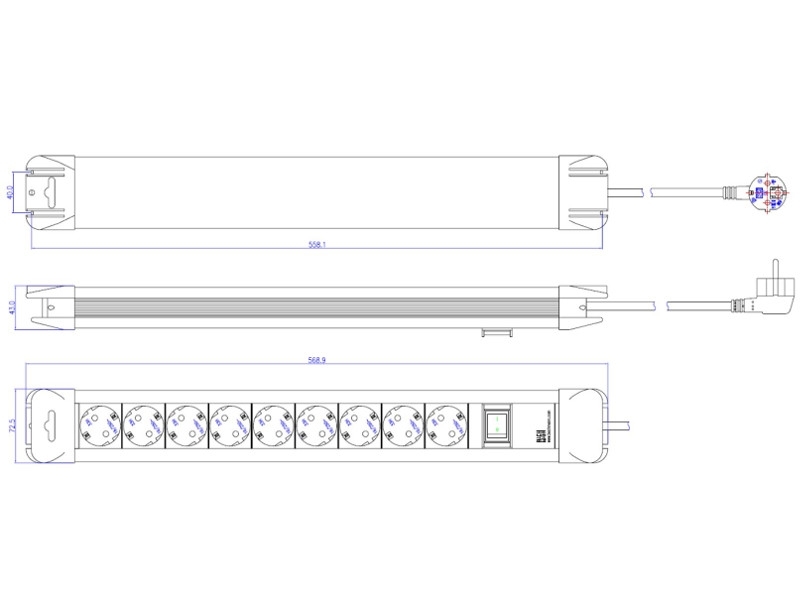 Bachmann CONNECTUS 9x Schutzkontaktsteckdose, 1x Schalter (330.102) Zeichnung