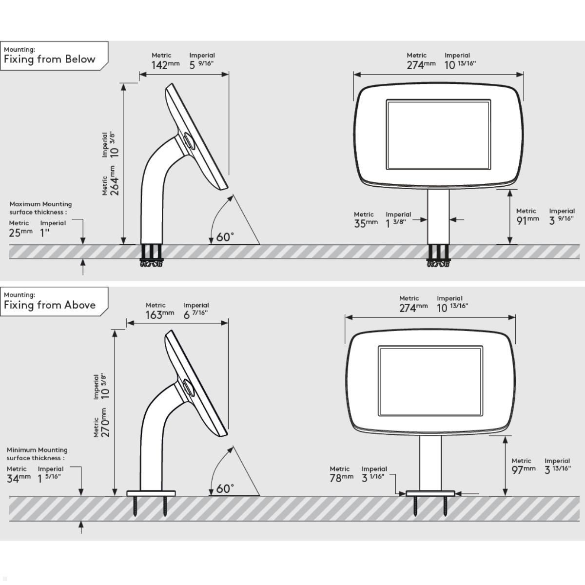 Bouncepad STATIC 60 Tischhalterung Apple iPad 10.9 (10. Gen.), weiß, Abmessungen