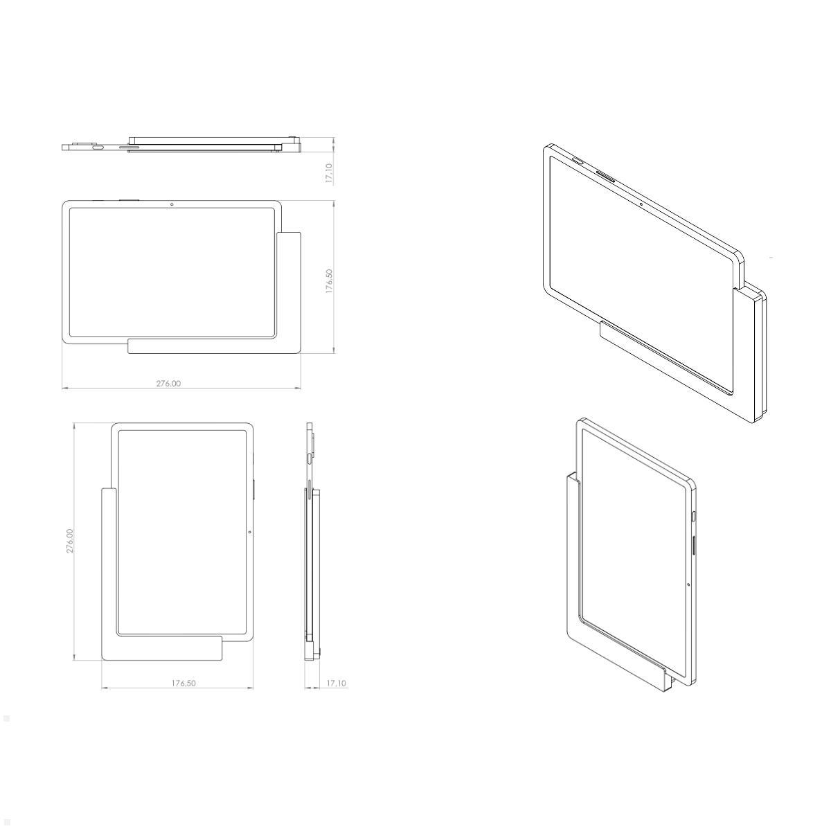 TabLines TWP020W Wandhalterung für Samsung Tab S8 11.0 (2022), weiß, Zeichnung Maße mit Tablet