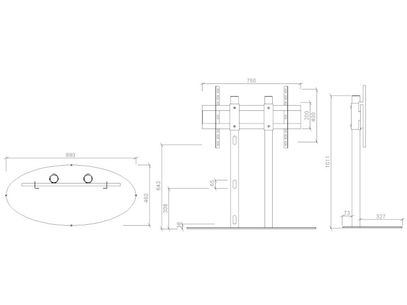 Cavus CAVF51C61M31 Monitorständer 1000mm oval 42-75 Zoll, schwarz Maße