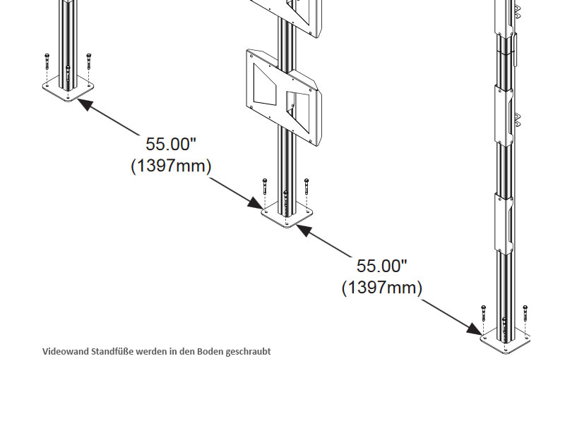 peerless Modulare Videowand-Standhalterung DS-S555-4X3 mit Schrauben im Boden verankern