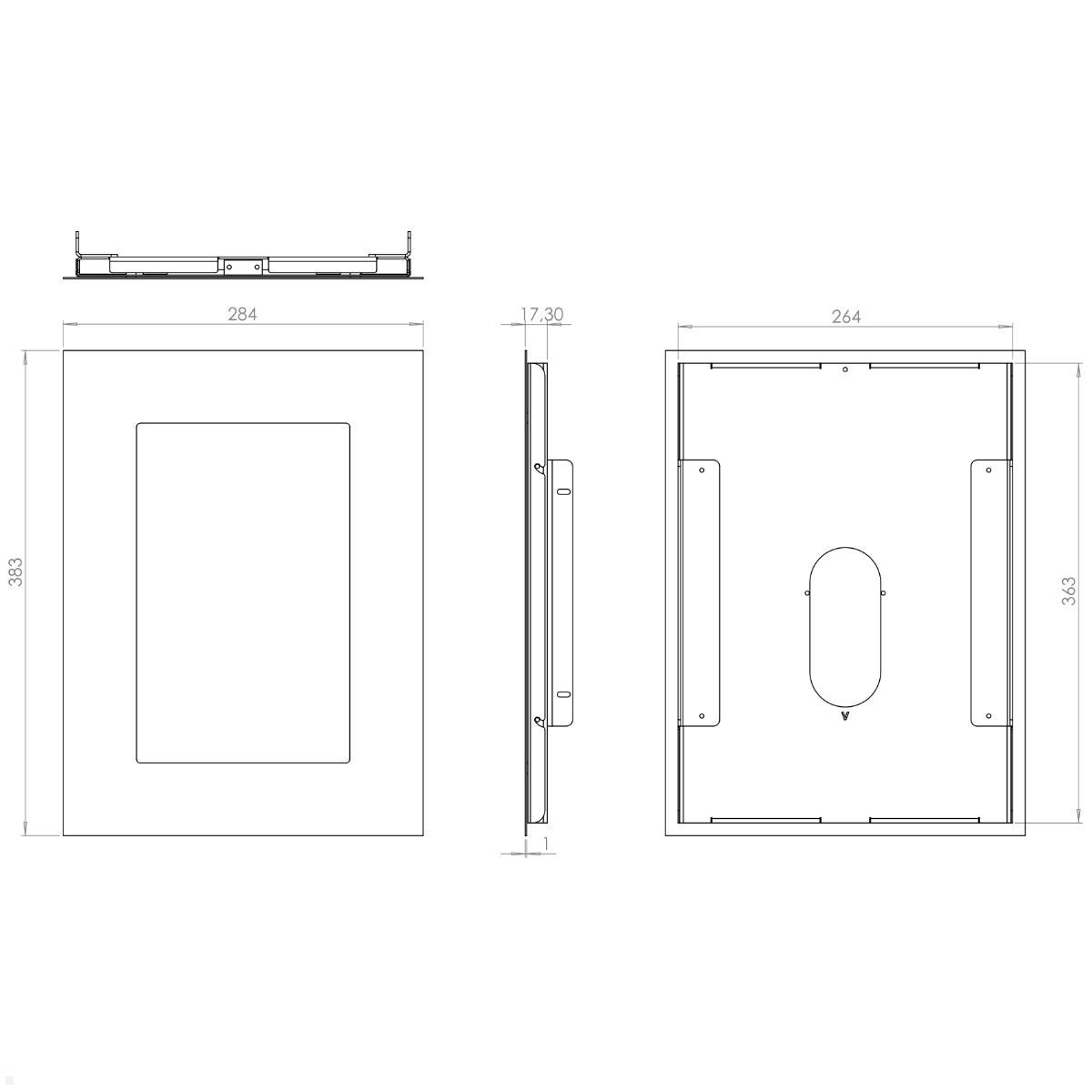 TabLines TWE102E Tablet Wandeinbau für Samsung Tab S7 FE 12.4, Edelstahl, technische Zeichnung