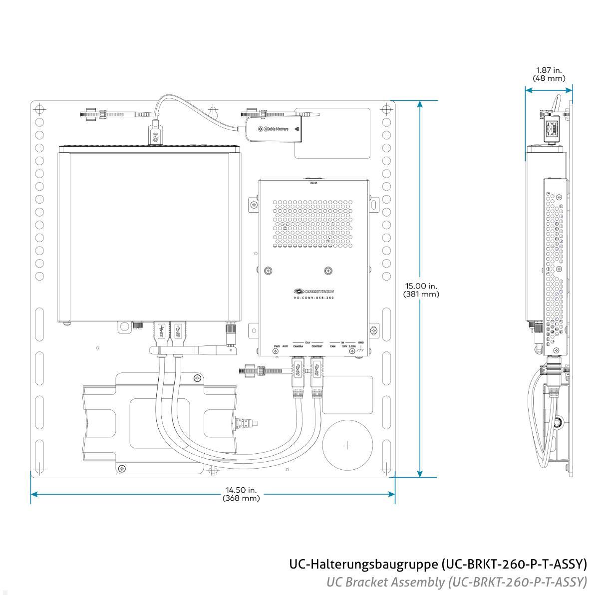 Crestron Flex Advanced Tabletop Videokonferenzsystem für Medium MS Teams Räume (UC-MX50-T) technische Zeichnung UC-Halterung