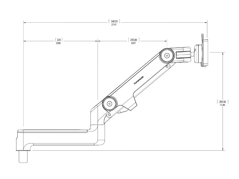 Humanscale M8 Monitor Wandhalterung gerade mit Schwenkarm Alu/weiß Maße Monitorarm